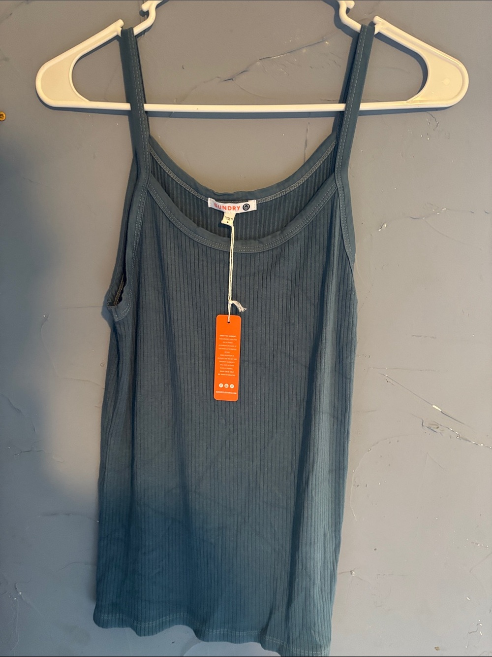 Sundry Ribbed Scoop Tank Top - Slate Blue size 3 which is medium